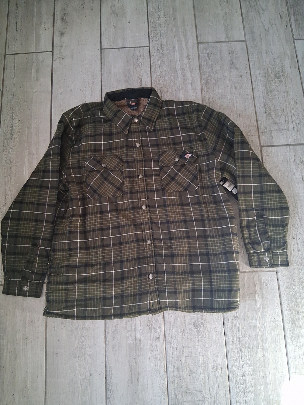 Dickies tactical green Fleece Lined Snap Flannel Shirt Jacket Medium Men's 2XL